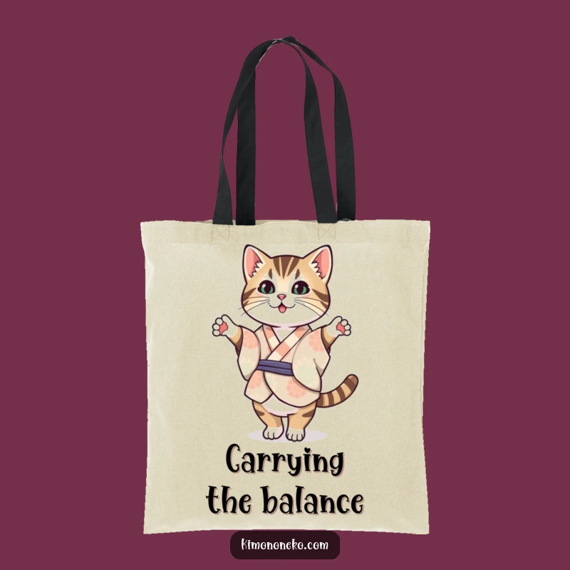 Funny Tabby Cat Kimono Tote Bag: Kawaii Balance for a Hilarious Gift