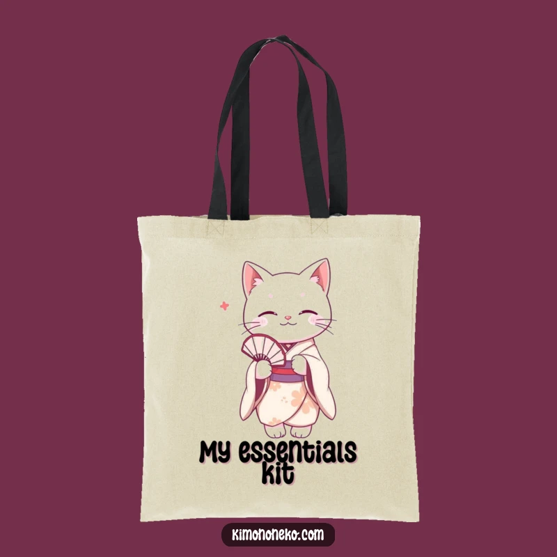 Funny White Cat Kimono Tote Bag: Elegant Fan Carrier, Durable Humorous Shopping Bag