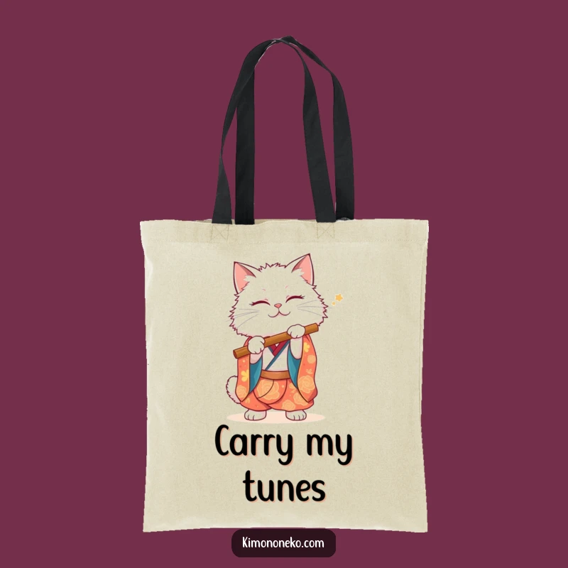 Funny White Cat Kimono Tote Bag: Musical Kitty Carry-All, Chic Gift Idea