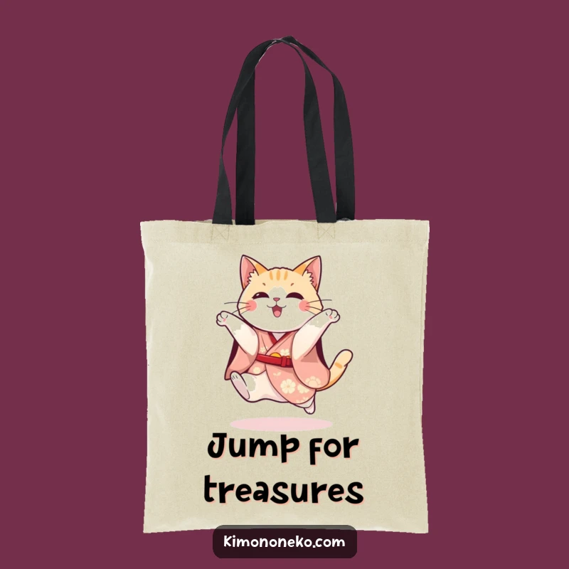 Funny Cat Kimono Tote Bag: Playful Kitty Festive Jump - Carry Your Energy
