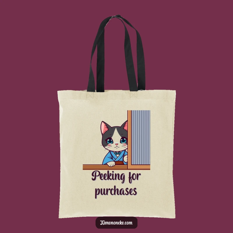 Funny Kawaii Tuxedo Cat Tote Bag - Curious Peek Kimono Style